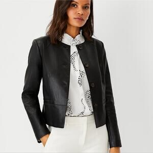 Ann Taylor Factory Faux Leather Cropped Jacket Small